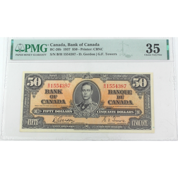 BC-26b 1937 $50 PMG Choice VF35 Gordon-Towers SN: B/H1554387