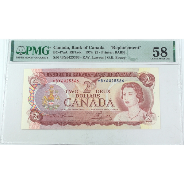 BC-47aA 1974 $2 *BX Replacement PMG Choice AU58 Lawson-Bouey SN: *BX6425366