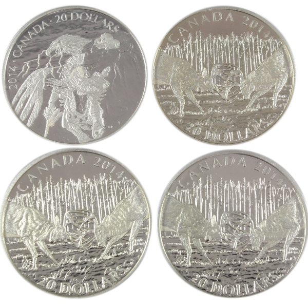 2014 $20 Nature/Animal Themed 1oz .9999 Fine Silver Coins. 4pcs. (Tax Exempt)