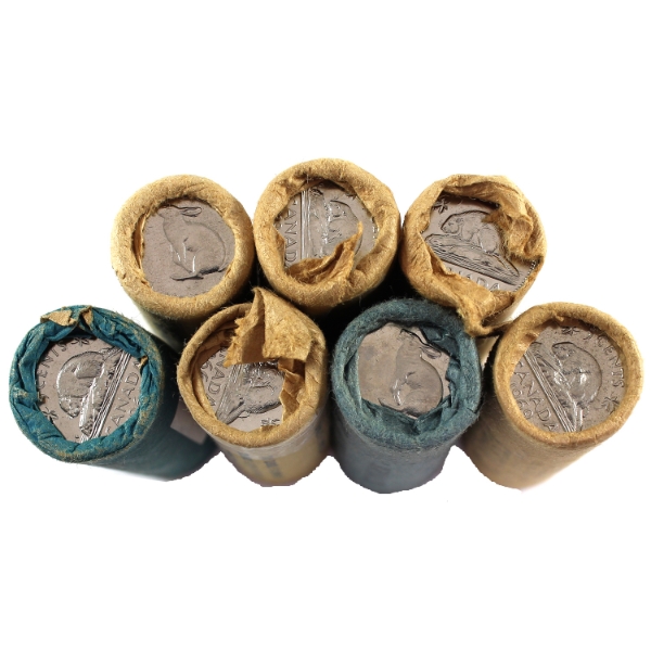 1964-1969 5-cent Wrapped Rolls of 40pcs. 7 Rolls.