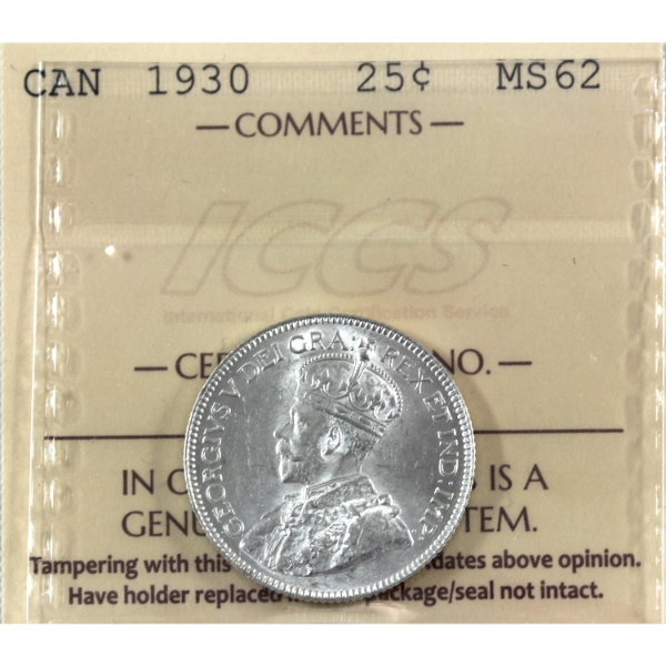 25-cent 1930 ICCS MS62