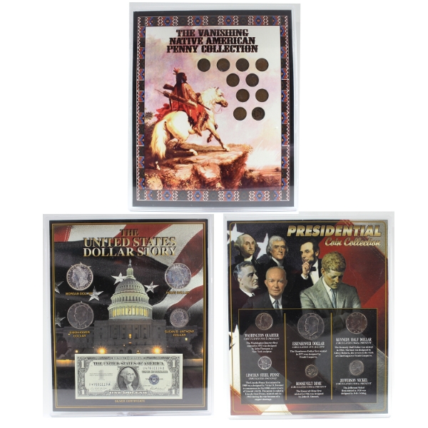 Group Lot of USA Coin Collections in Plastic Display Holders. 3pcs.