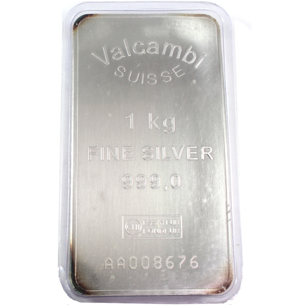 1 Kilo Valcambi Suisse .999 Fine Silver Bar SN: AA008676 (Tax Exempt)