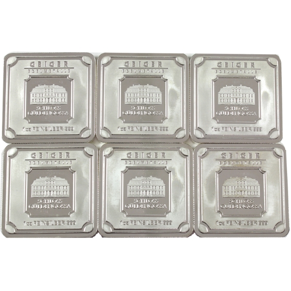 6x 1oz Geiger Edelmetalle Consecutive .999 Fine Silver Bars SN: BV370650 to "655. 6pcs (Tax Exempt)