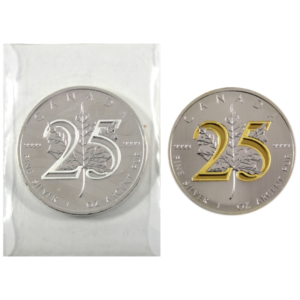 2x 1oz 2013 $5 25th Ann. SML Regular & Selective Gold Plating .9999 Fine Silver. 2pcs (Tax Exempt)