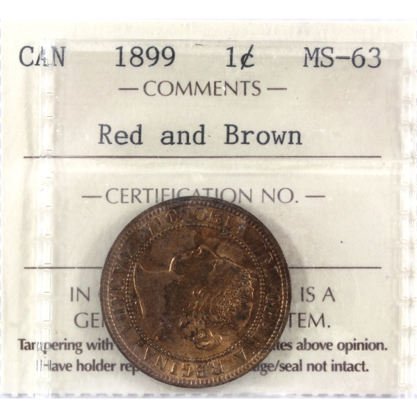 1-cent 1899 ICCS MS63 Red & Brown
