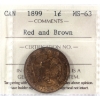 Image 1 : 1-cent 1899 ICCS MS63 Red & Brown