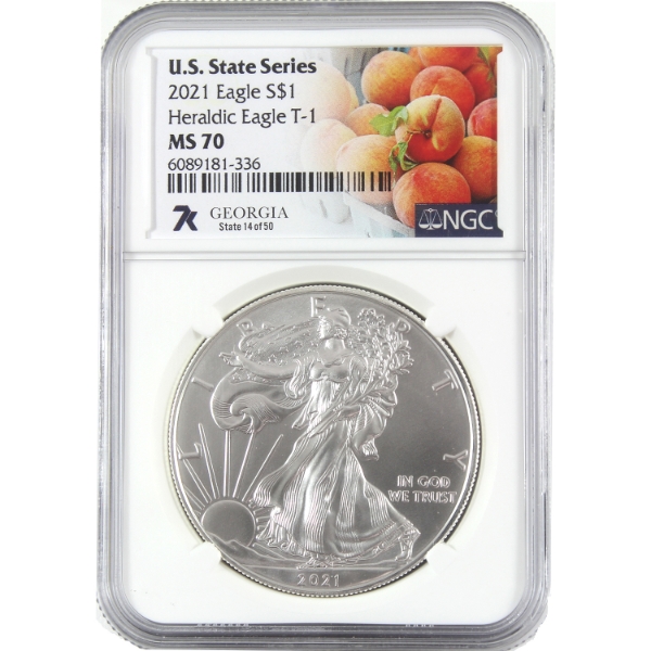 USA Silver 2021 $1 Silver Eagle, T-1 Heraldic Eagle 1oz .999 Fine Silver NGC MS7 (Tax Exempt) 