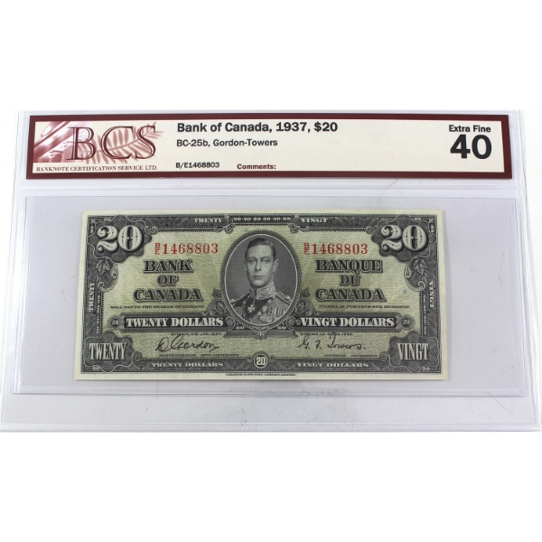 BC-25b 1937 $20 BCS EF40 Gordon-Towers SN: B/E1468803