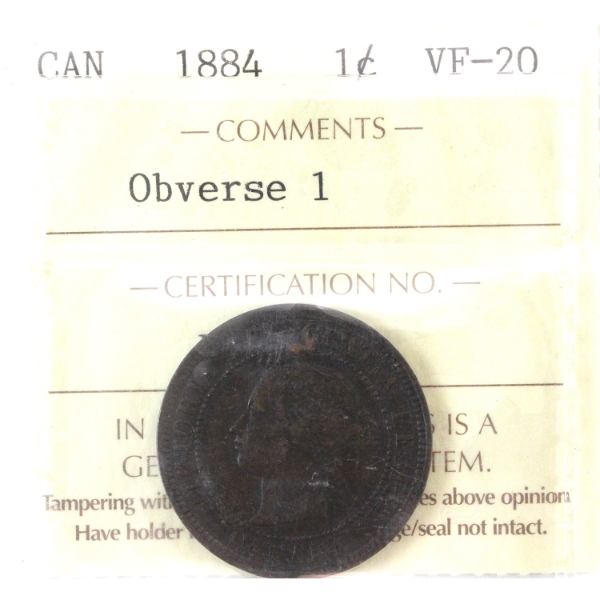 1-cent 1884 Obverse 1 ICCS VF20