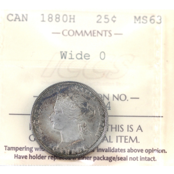 25-cent 1880H Wide 0 ICCS MS63 *RARE; Population 1* Solo Highest Graded by ICCS