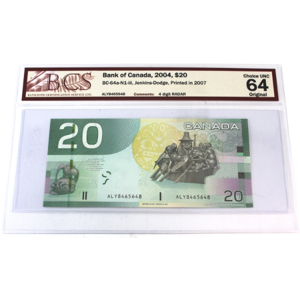 RADAR BC-64a-N1-iii 2004 $20 4-Digit RADAR BCS CUNC64 Original SN: ALY8465648