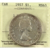 Image 1 : Silver $1 1957 1 Waterline ICCS MS63