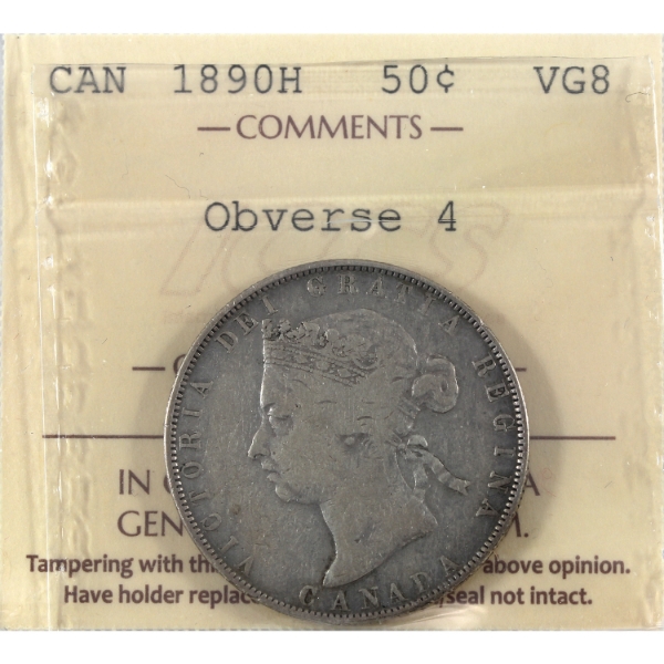 50-cent 1890H Obv 4 ICCS VG8