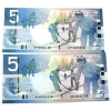 Image 1 : 2006 $5 Journey Series Matching Low Serial # APT0000458 & AAA0000458 Jenkins-Carney. 2pcs.