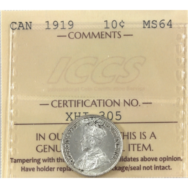 10-cent 1919 ICCS MS64