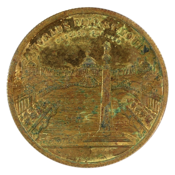 USA 1904 Louisiana Purchase  cascade Gardens Souvenir Dollar 21g-Brass, 38mm.