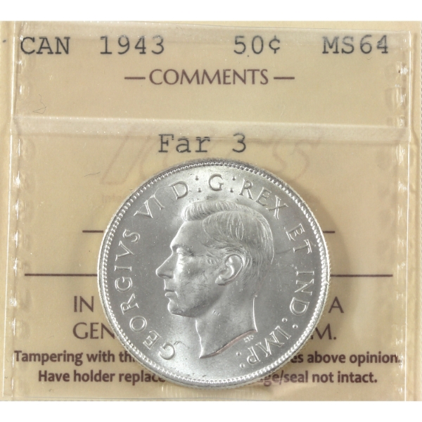 50-cent 1943 Far 3 ICCS MS64