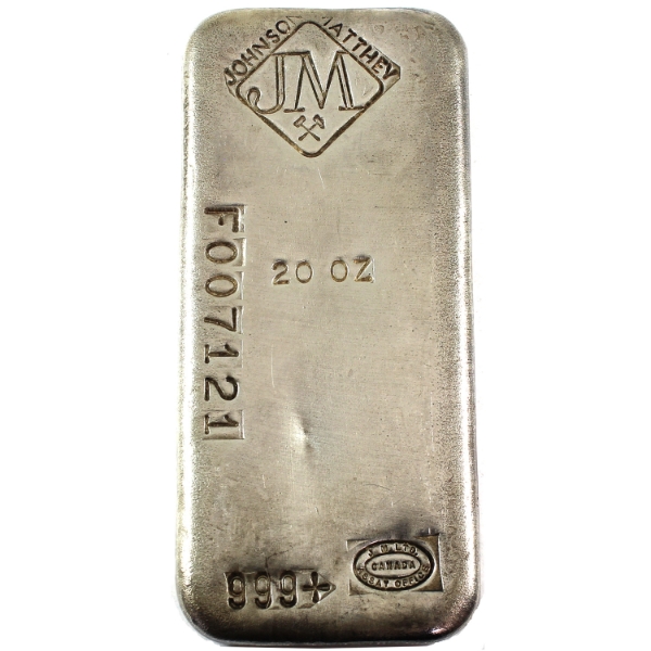 20oz Johnson Matthey Canada Vintage .999+ Silver Bar, SN: FOO7121. Mintage of <7500 (Tax Exempt)