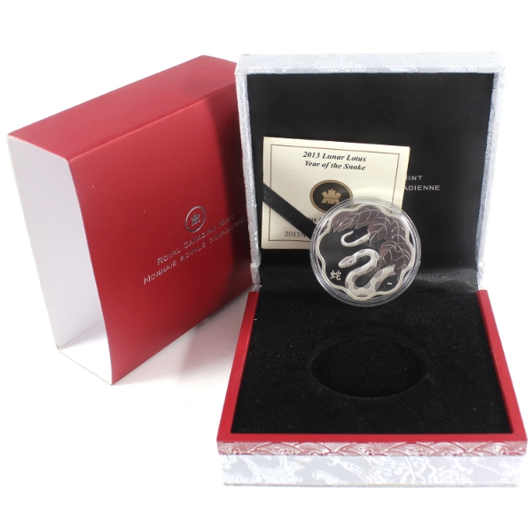 2013 $15 Lunar Lotus Year of the Snake 26.7g .9999 Fine Silver (Tax Exempt)