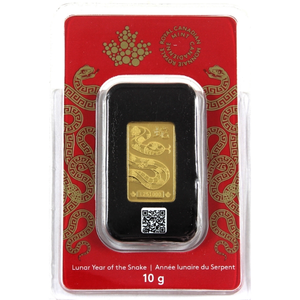 2025 Gold Lunar Year of the Snake 10g .9999 Pure Gold Bar (Tax Exempt)