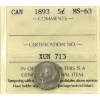 Image 1 : 5-cent 1893 ICCS MS63