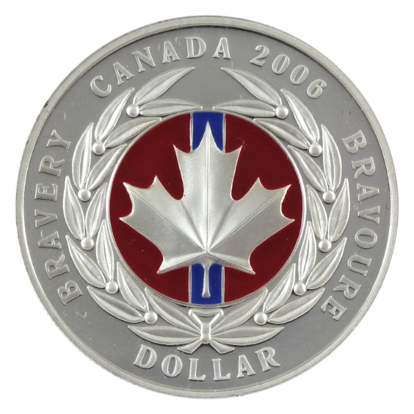 2006 $1 Medal of Bravery Enamelled Proof Silver Dollar ICCCS PF65 (Tax Exempt)