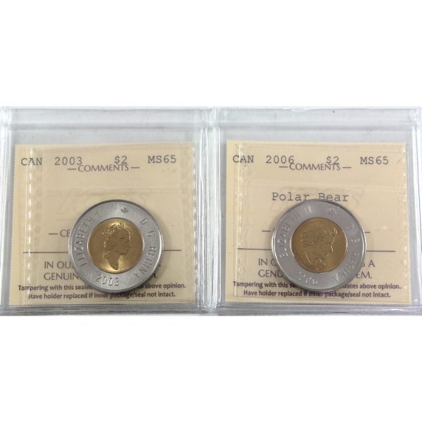 $2 2003 & 2006 ICCS MS65. 2pcs