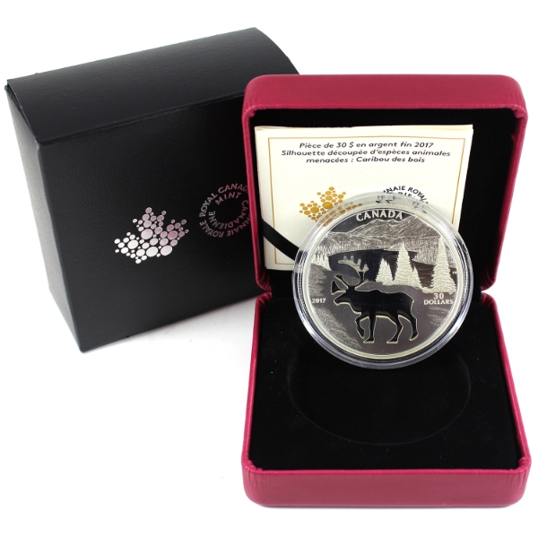 2017 $30 Endangered Animal Cutout - Woodland Caribou 52.88g .9999 Fine Silver (Tax Exempt)