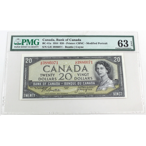 BC-41a 1954 $20 PMG CUNC63 EPQ Beattie-Coyne SN: G/E3886071