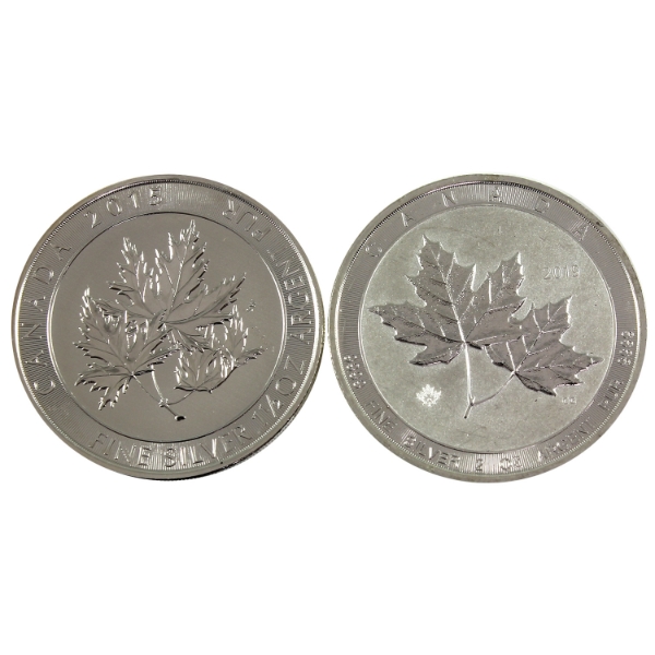 3.5oz Lot Total! 2015 $8 Triple Maple & 2019 $10 Twin Maple .9999 Fine Silver Rounds. 2pcs.