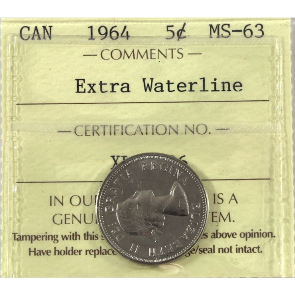 5-cent 1964 Extra Waterline ICCS MS63