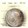 Image 1 : Silver $1 1946 ICCS MS64
