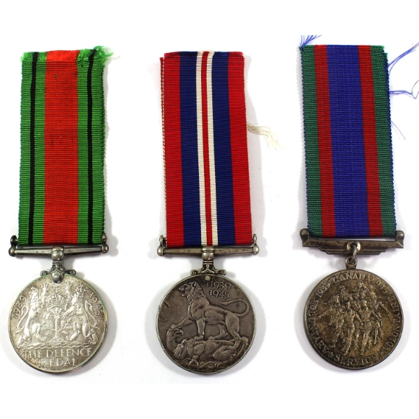 1939-1945 Canadian Defence, War, & Volunteer Service Silver Medals. 3pcs