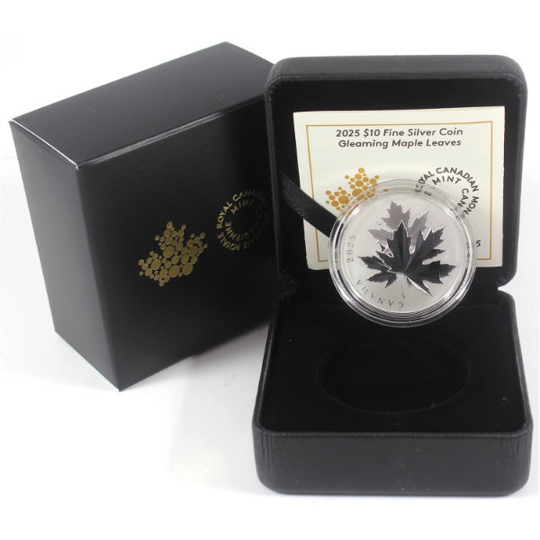 2025 $10 Gleaming Maple Leaves 1/2oz .9999 Fine Silver (Tax Exempt)