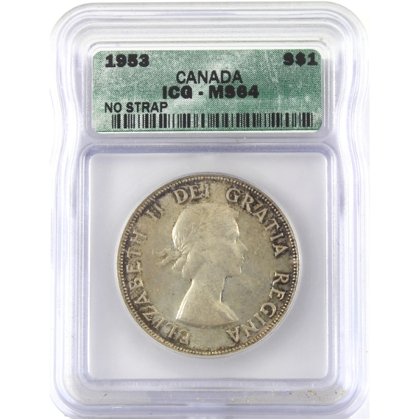 Silver $1 1953 No Strap ICG MS64