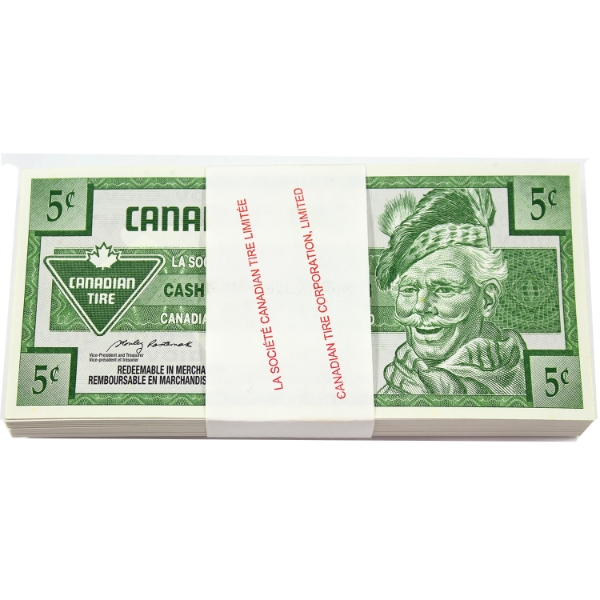 Canadian Tire 2002 Bundle of Consecutive 5-cent Coupons SN: 0201340301-"400 w/ Original Bundle Band
