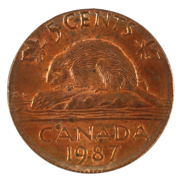 ERROR 5-cent 1987 Struck on 1-cent Planchet 