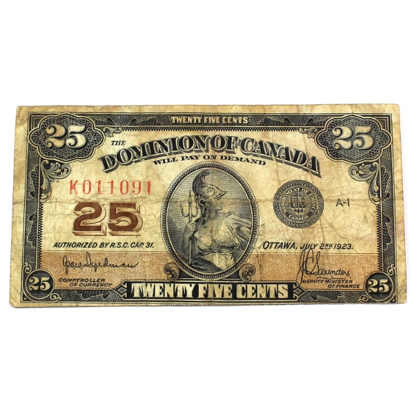 DC-24a 1923 25-cent Shinplaster Authorized VF Hyndman-Saunders SN: K011091