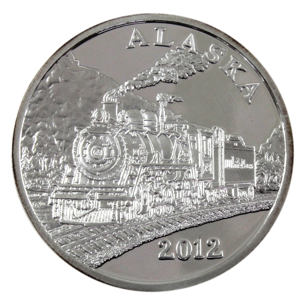 1oz Alaska Mint 2012 White Pass & Yukon Railway .999 Fine Silver Medallion (Tax Exempt)