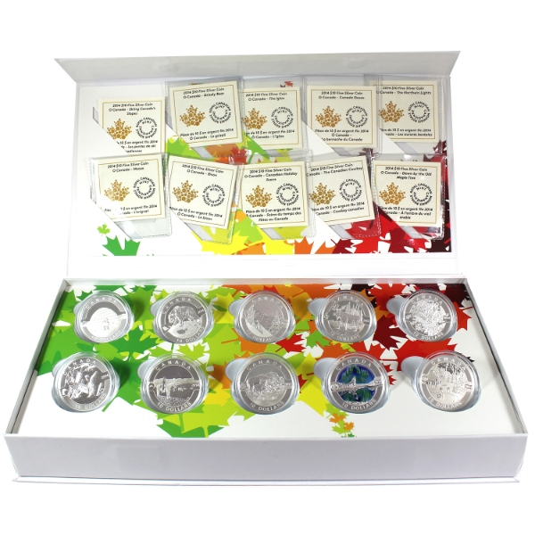 2014 $10 O Canada 10-coin Fine Silver Set in Deluxe Display (Tax Exempt)