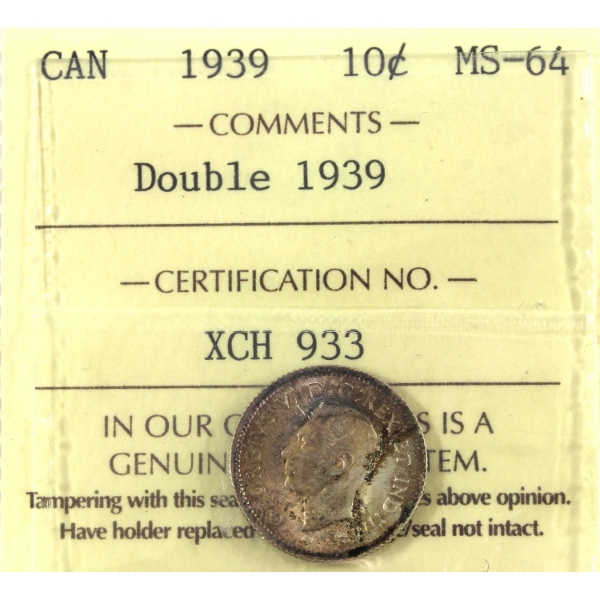 10-cent 1939 Dbl 1939 ICCS MS64