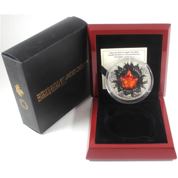 2016 $50 Murano Maple Leaf Autumn Radiance 5oz .9999 Fine Silver (Tax Exempt)