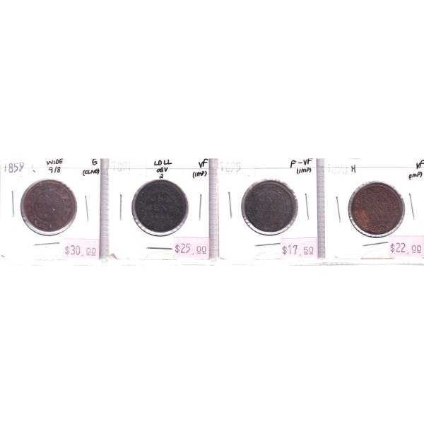1-cent 1859-1898H G to VF in 4-Pocket Sheet. 4pcs.