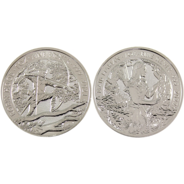 2x 1oz Great Britain 2 Pounds 2021 Robin Hood & 2022 Maid Marian .999 Fine Silver Coins (Tax Exempt)