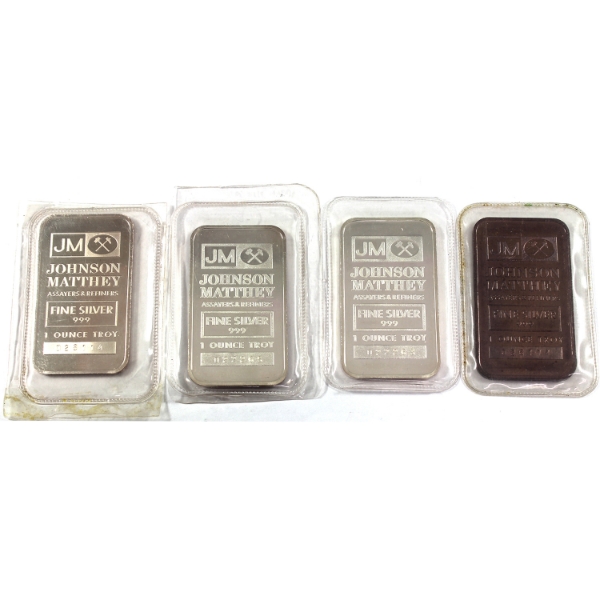 4x 1oz Johnson Matthey c.1982 TD Bank .999 Silver Bars. 4pcs. (Tax Exempt)
