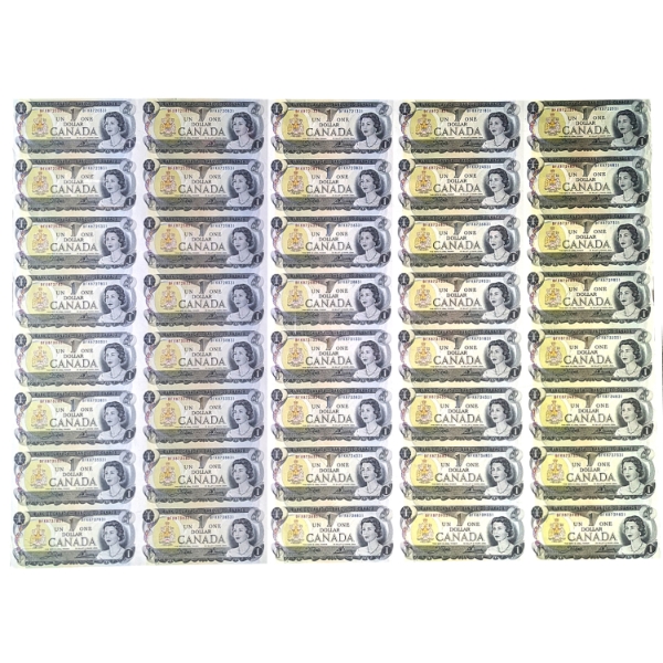 BC-46b 1973 $1 Uncut Sheet Crow-Bouey BFK Prefix 5x8 Format