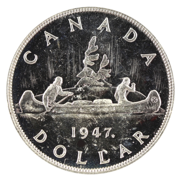 Silver $1 1947 Maple Leaf Brilliant UNC Cameo