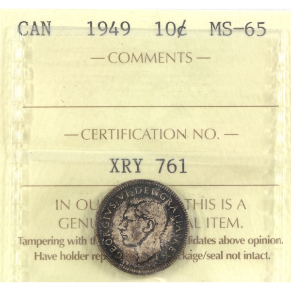10-cent 1949 ICCS MS65
