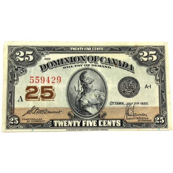 DC-24c 1923 25-cent VF-EF McCavour- Saunders SN: 559429